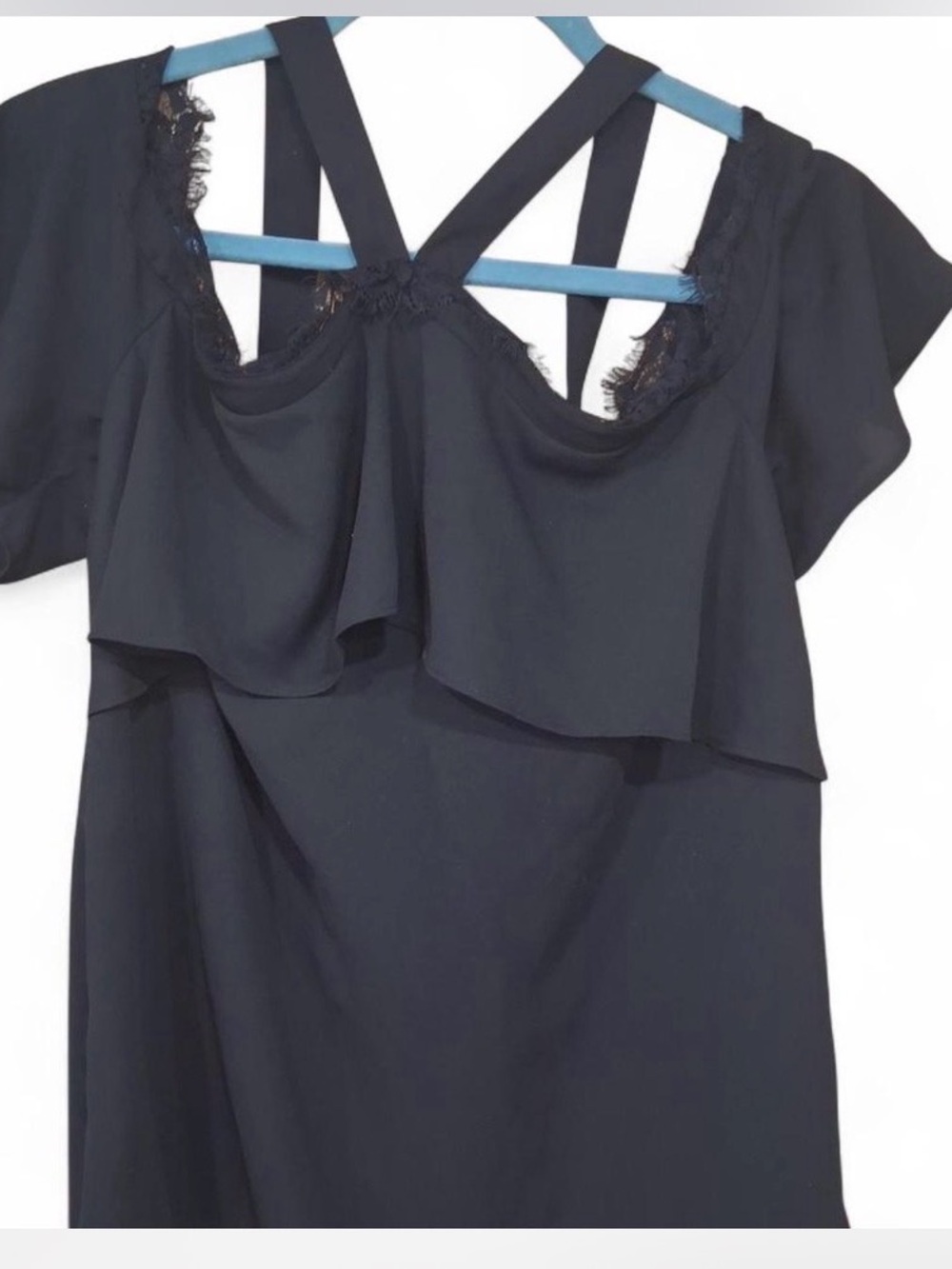 Black Ruffled Cold-Shoulder Dress with Strappy Back